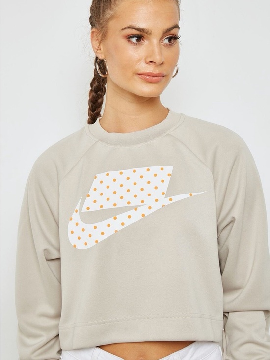 Nike Tops - NWT Nike Cropped Sweatshirt with Polka Dot Swoosh - Beige / Light Gray